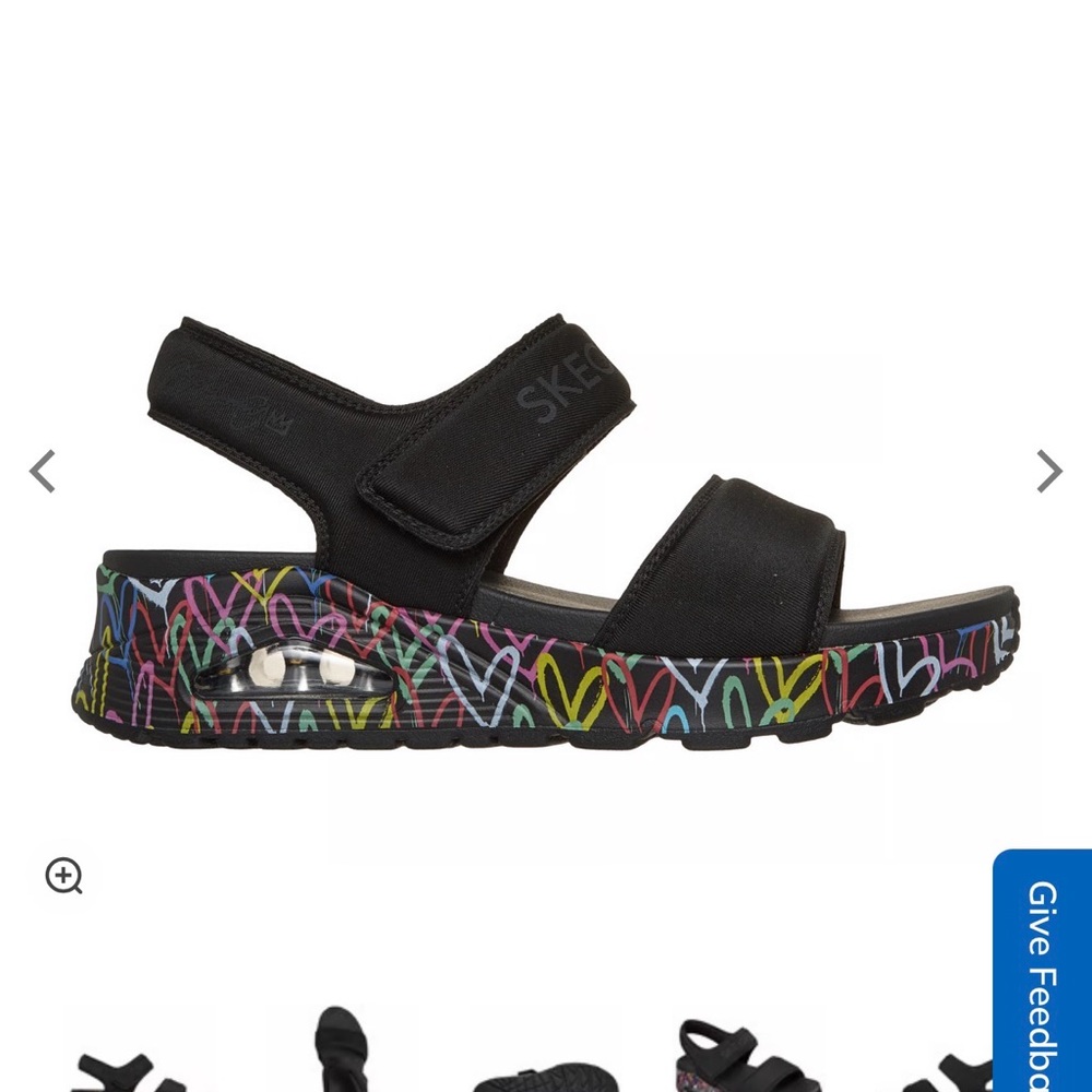 Skechers woman’s Black Sandals with Multicolor Heart Pattern